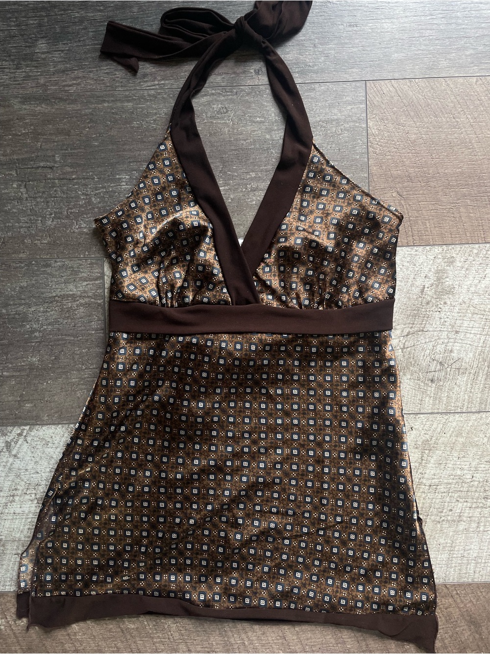 Moa Moa Brown Halter Neck Patterned Women's Top